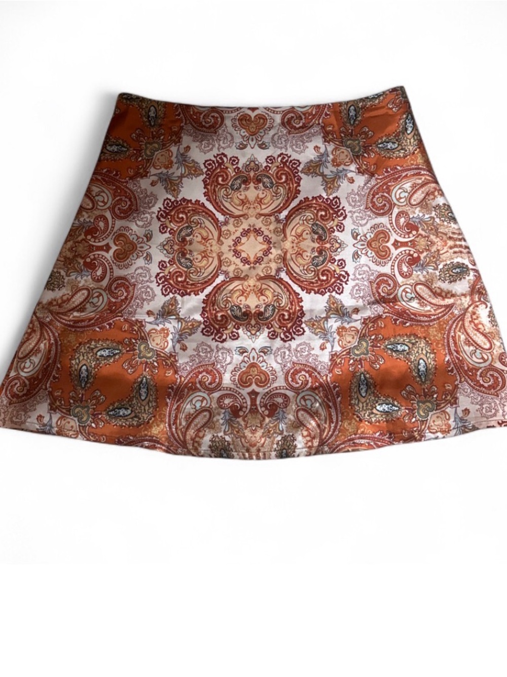 Orange Paisley Mini Skirt with Medallion Print